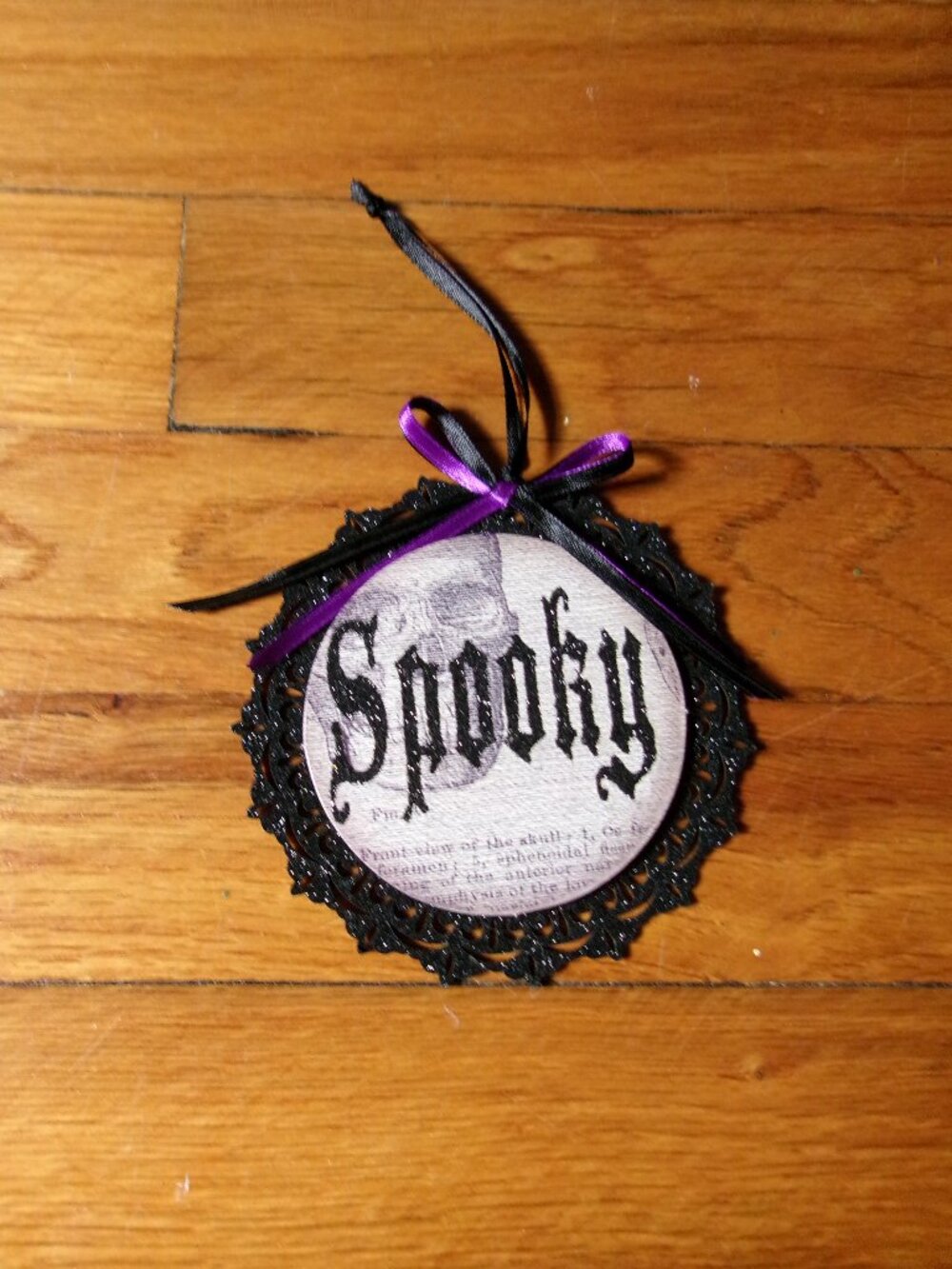 Vintage style spooky glitter Victorian Halloween practical magic ornament